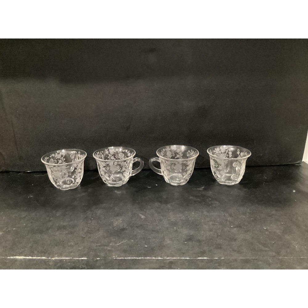 Duncan Miller FIRST LOVE Punch Tea Cups‎ Etched Floral 1930s Set of 4